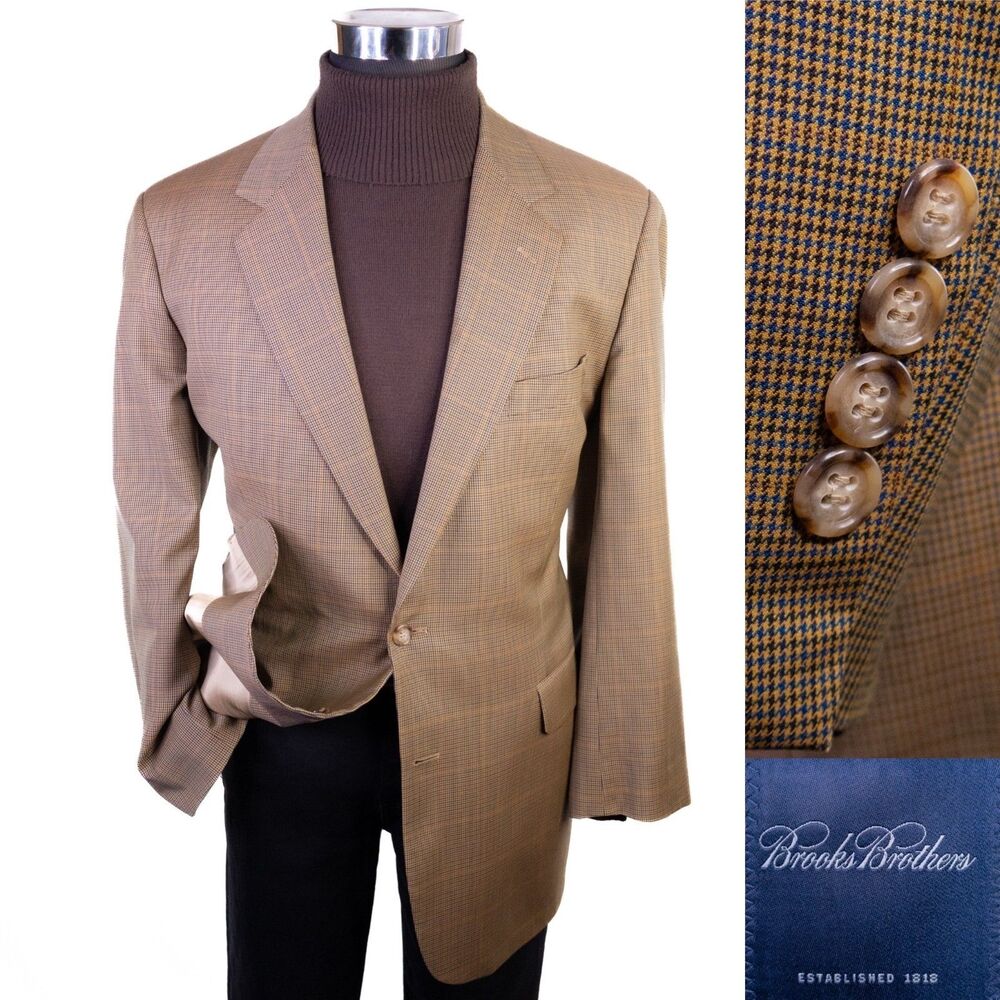 Brooks Brothers Houndstooth Sport Coat Blazer Sz 43L/S Long - Short sleeves